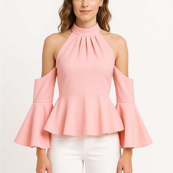 Blush Pink Cold Shoulder Side Sleeve Top - Picture 2 of 4